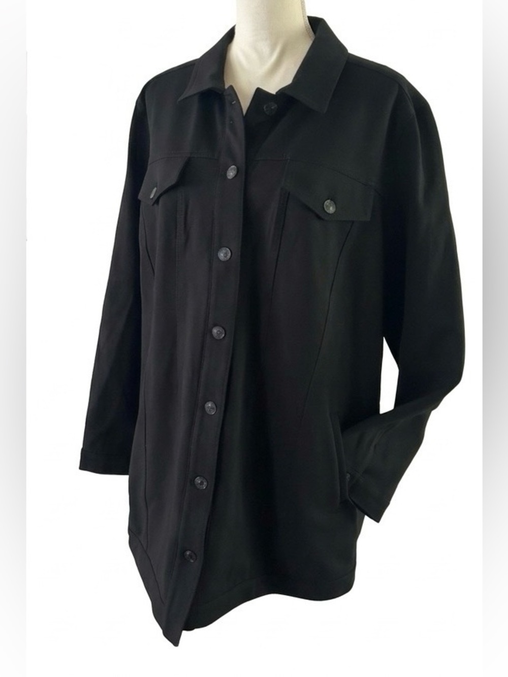 Chicos Black Ponte Longline Utility Jacket Travel Denim Shacket Chicos 4 / 20